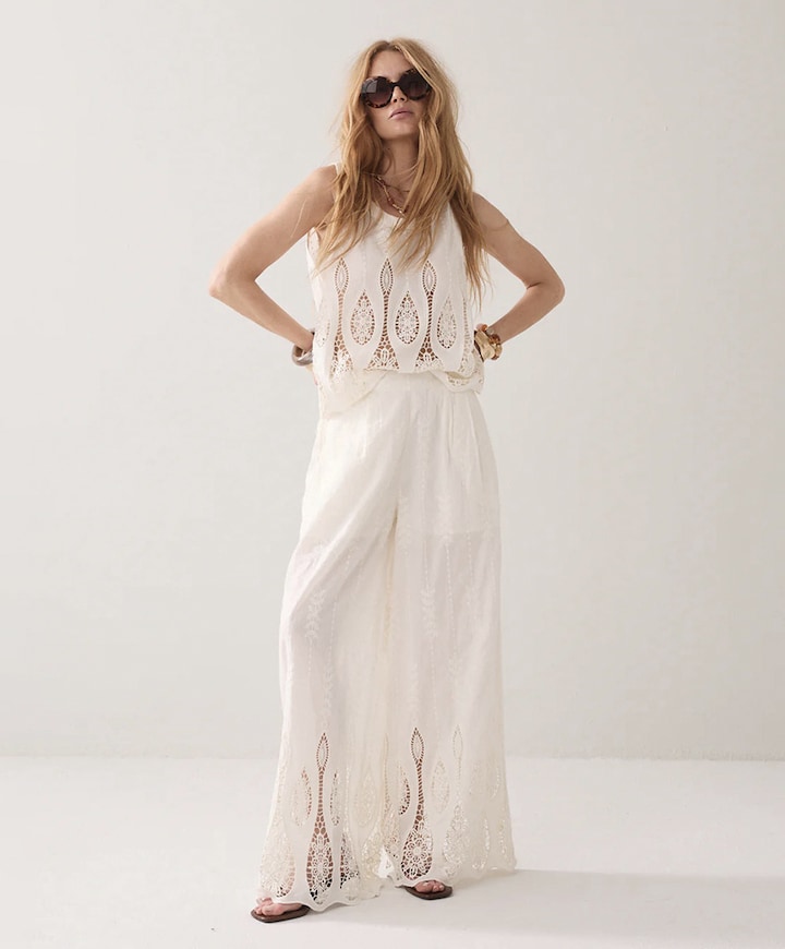 Crinkle embro dames broek ecru