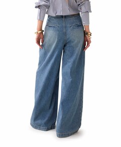 Wide leg vintage cotton twill jeans blauw