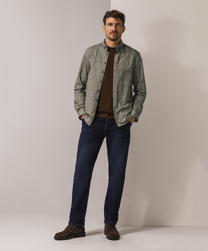 Heren overhemd lange mouw bruin