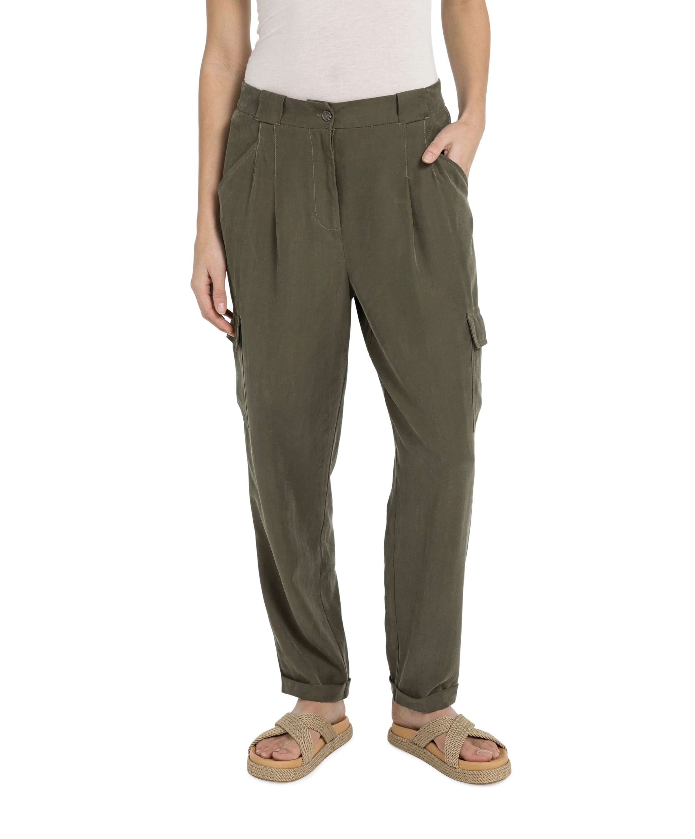 Woven staight leg cargo dames broek groen