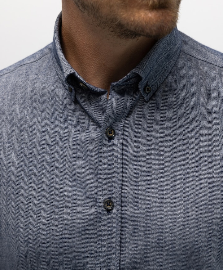 Heren overhemd lange mouw blauw