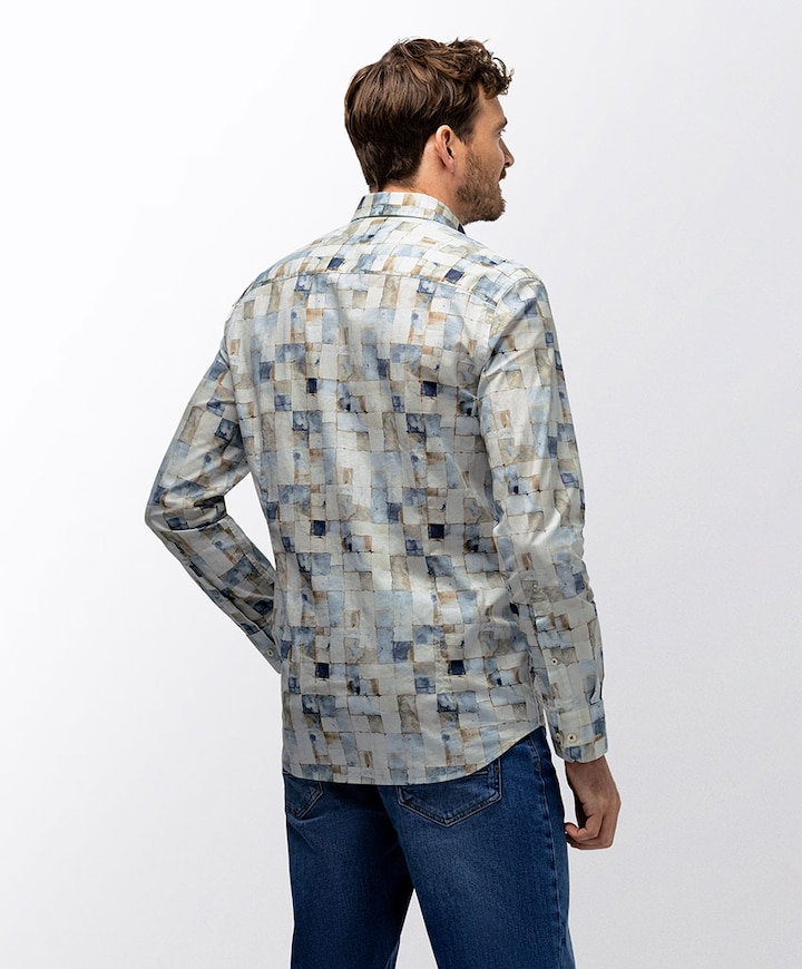 Heren overhemd lange mouw blauw