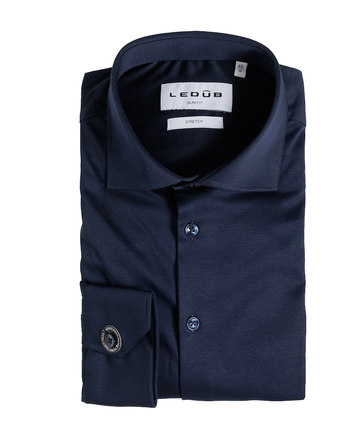 Heren overhemd extra lange mouw blauw