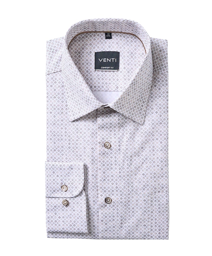 Heren overhemd lange mouw beige