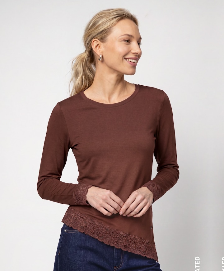 Dames longsleeve bruin