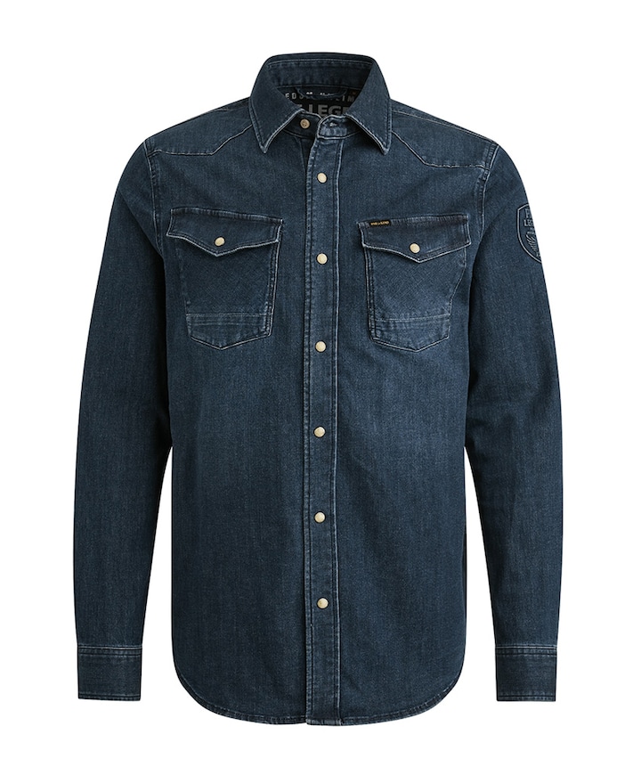 Heren overhemd lange mouw blauw