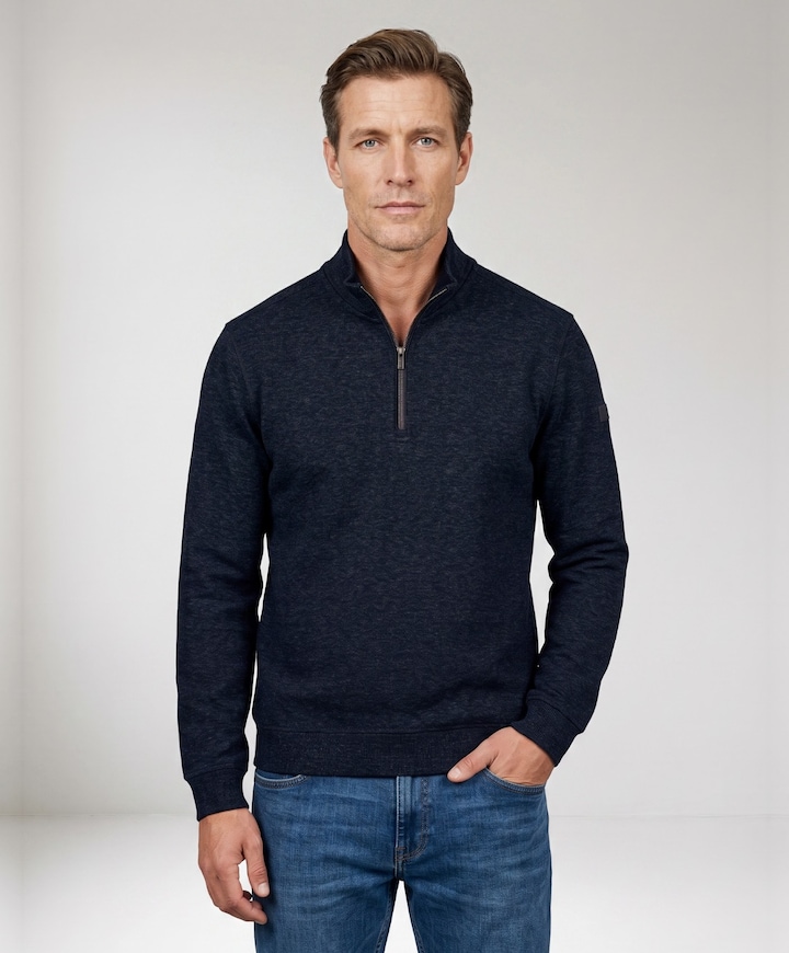 Heren trui met rits blauw