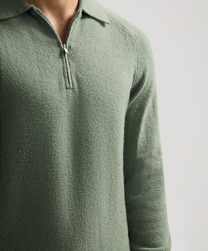 Heren trui met rits groen