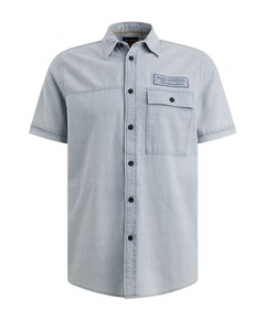 Heren overhemd korte mouw blauw