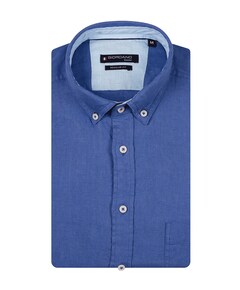 Heren overhemd korte mouw blauw