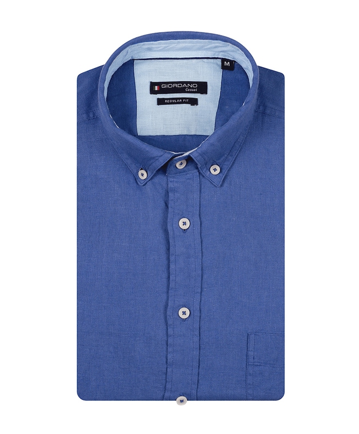 Heren overhemd korte mouw blauw