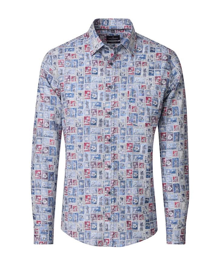 Heren overhemd lange mouw blauw