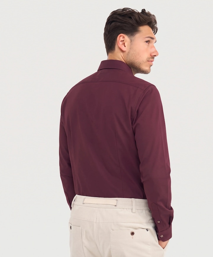 Heren overhemd lange mouw bordeaux