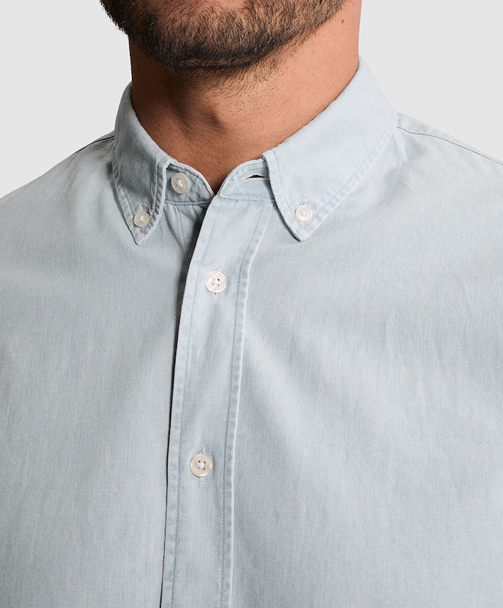 Heren overhemd lange mouw blauw