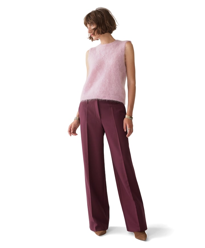 Trousers wide legs foam uni dames broek bordeaux