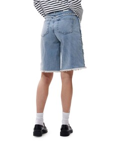 Loose fit fringed bermuda blauw