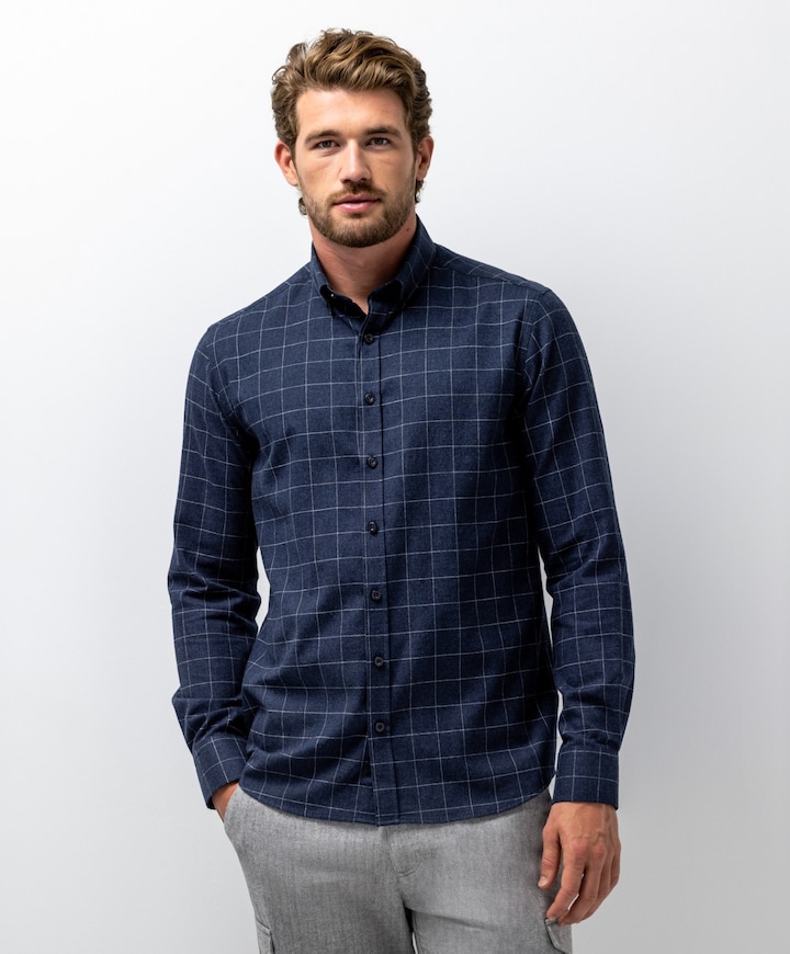 Heren overhemd lange mouw blauw