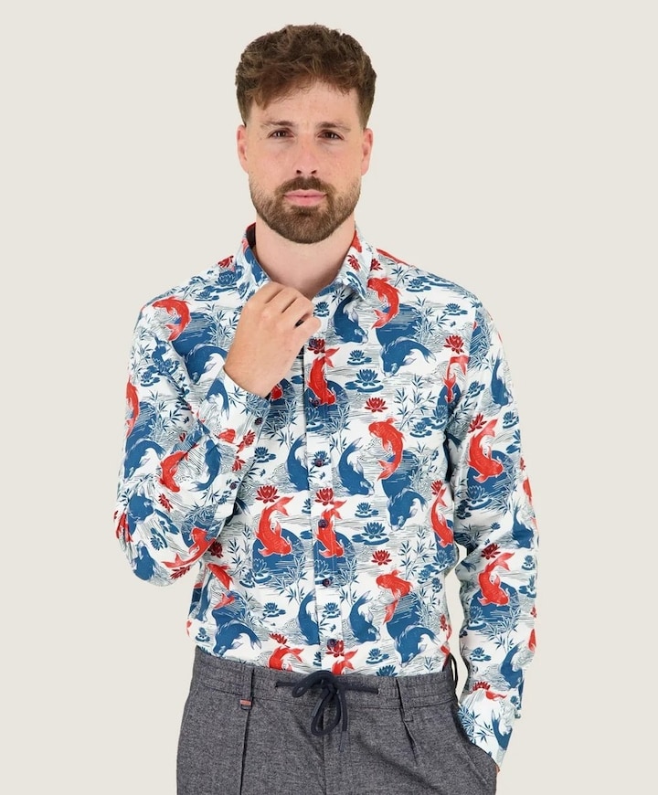 Heren overhemd lange mouw blauw