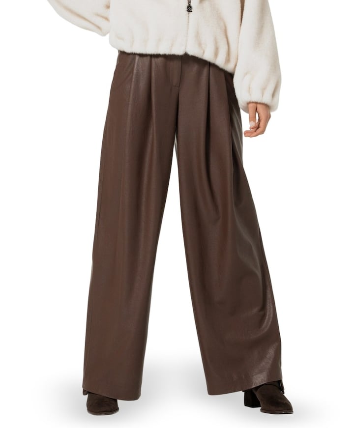 Broek-vegan leather-effen plooi dames broek bruin