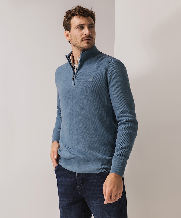 Heren trui met rits blauw