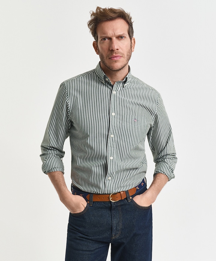 Heren overhemd lange mouw groen