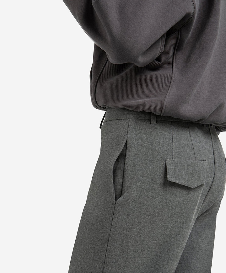 Woven high waist straight fit broek grijs