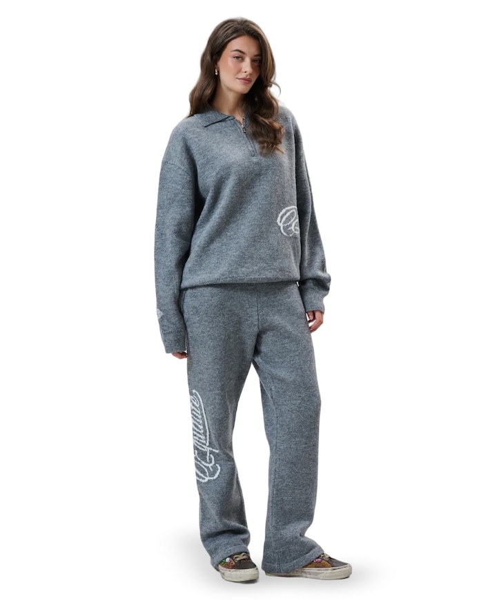 Fluffy knit pants uniseks broek grijs