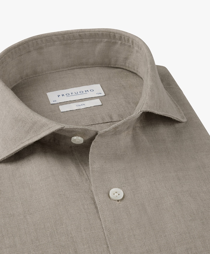 Heren overhemd lange mouw beige