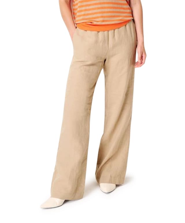 trousers solid linen blend broek beige