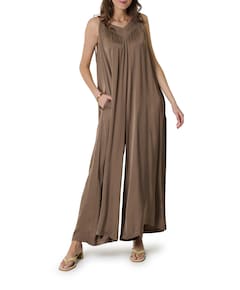 Silky touch dames jumpsuit beige