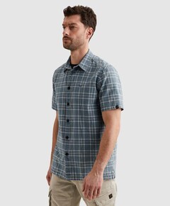 Heren overhemd korte mouw blauw