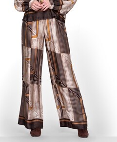 Pants satin AOP dames broek bruin