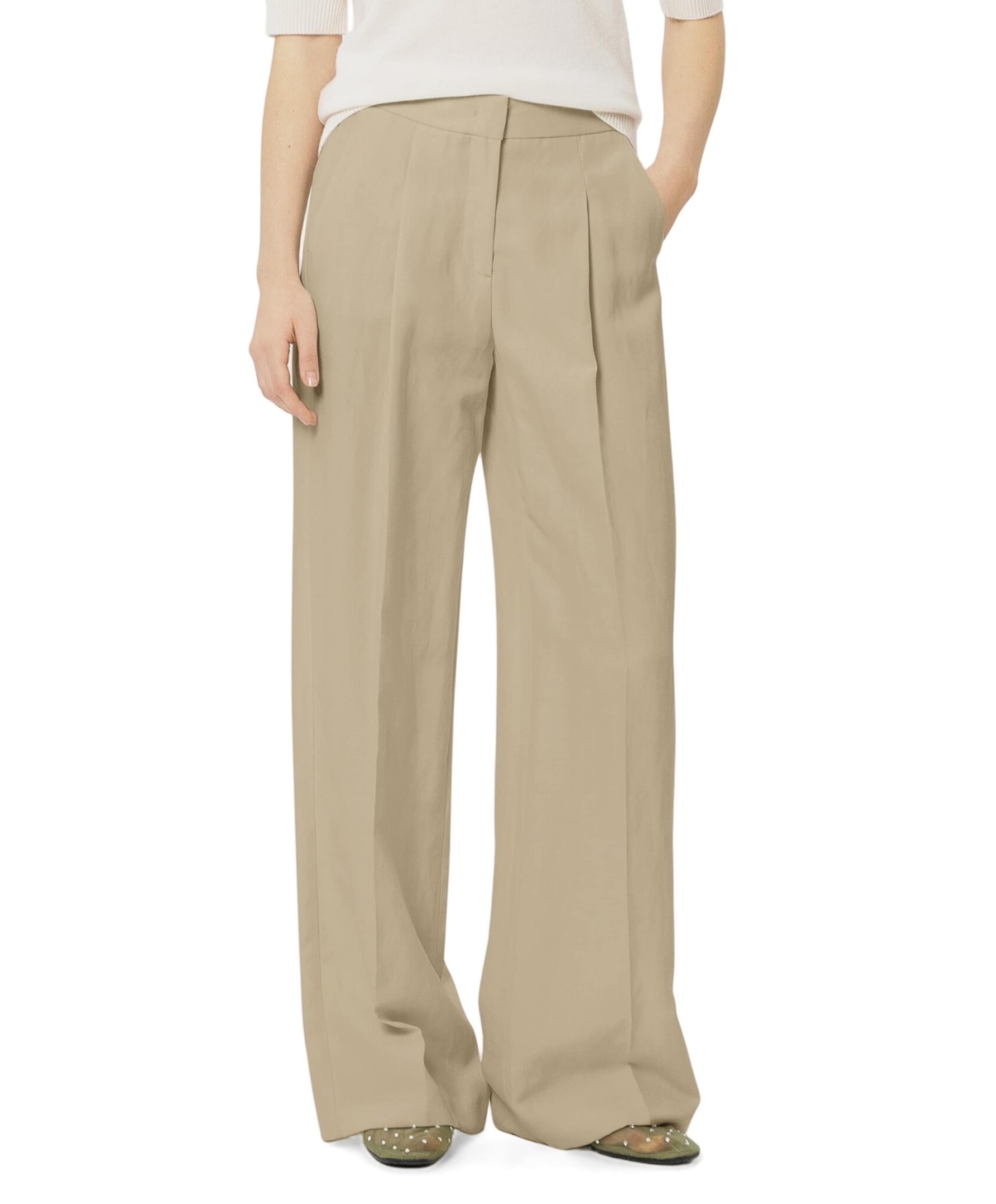 Wideleg-Pants aus Leinen-Mix dames pantalon beige