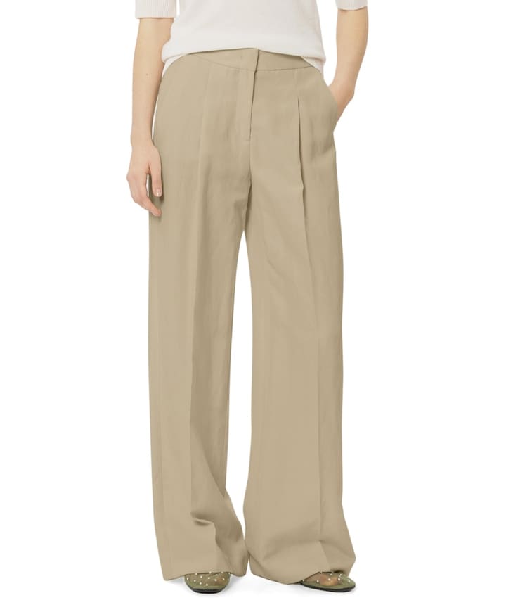 Wideleg-Pants aus Leinen-Mix dames pantalon beige