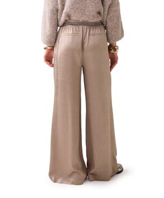 Crinkle satin broek beige