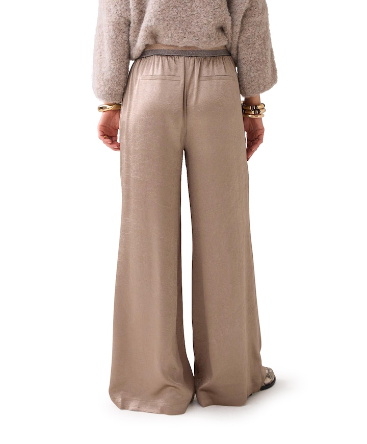 Crinkle satin broek beige