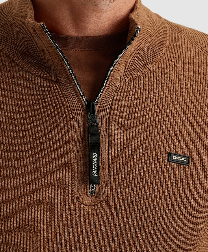 Heren trui met rits bruin