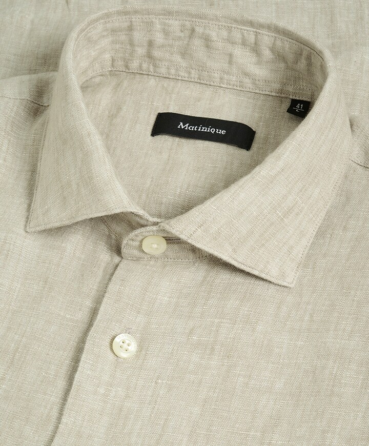 Heren overhemd lange mouw beige