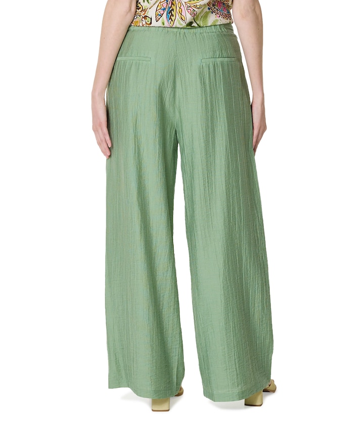 Wide light crinkle dames broek groen