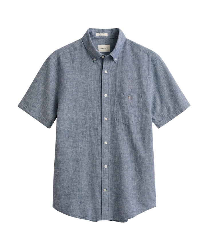 Heren overhemd korte mouw blauw