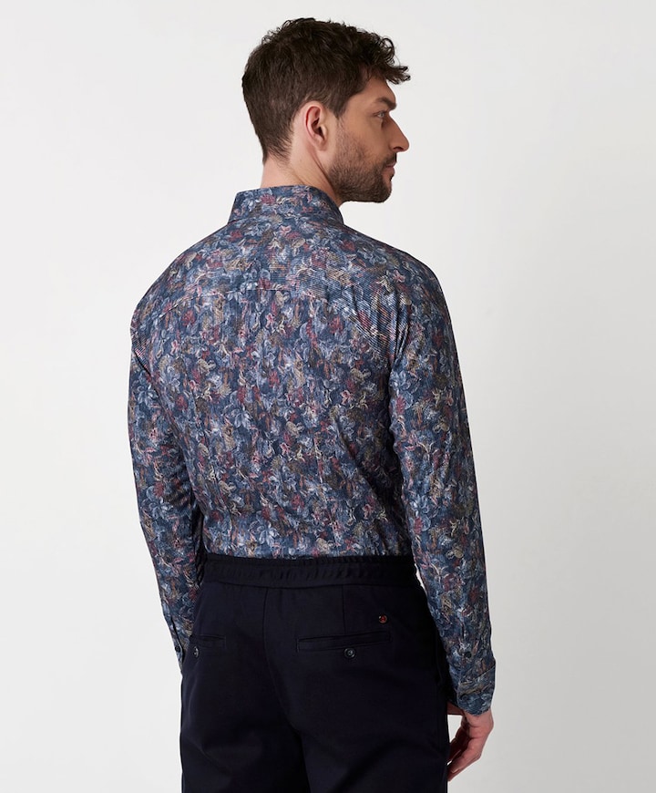 Heren overhemd lange mouw blauw