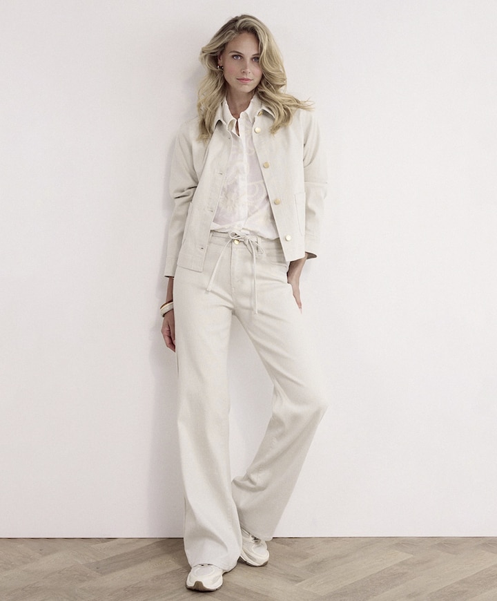 Lurex Wide-Leg Denim dames broek beige