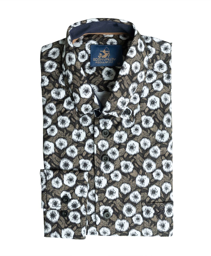 Heren overhemd lange mouw beige