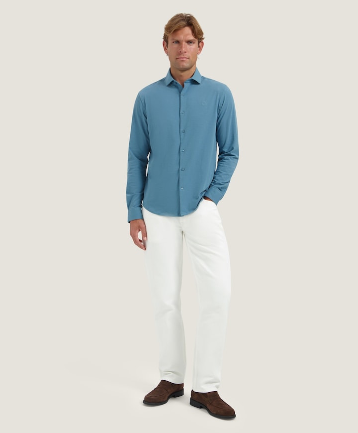 Heren overhemd lange mouw blauw