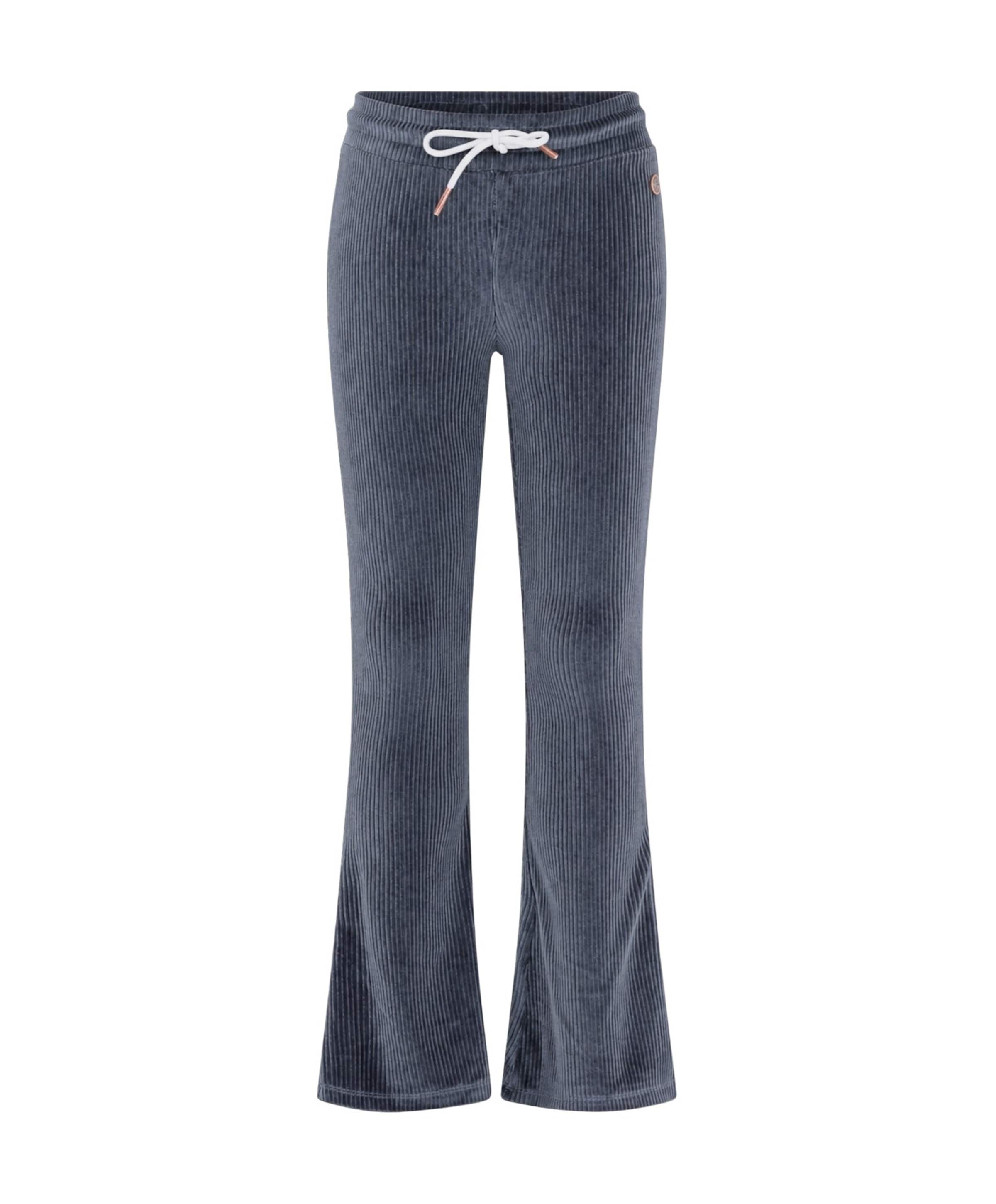 Femke girls velvet glitter flared meisjes broek blauw