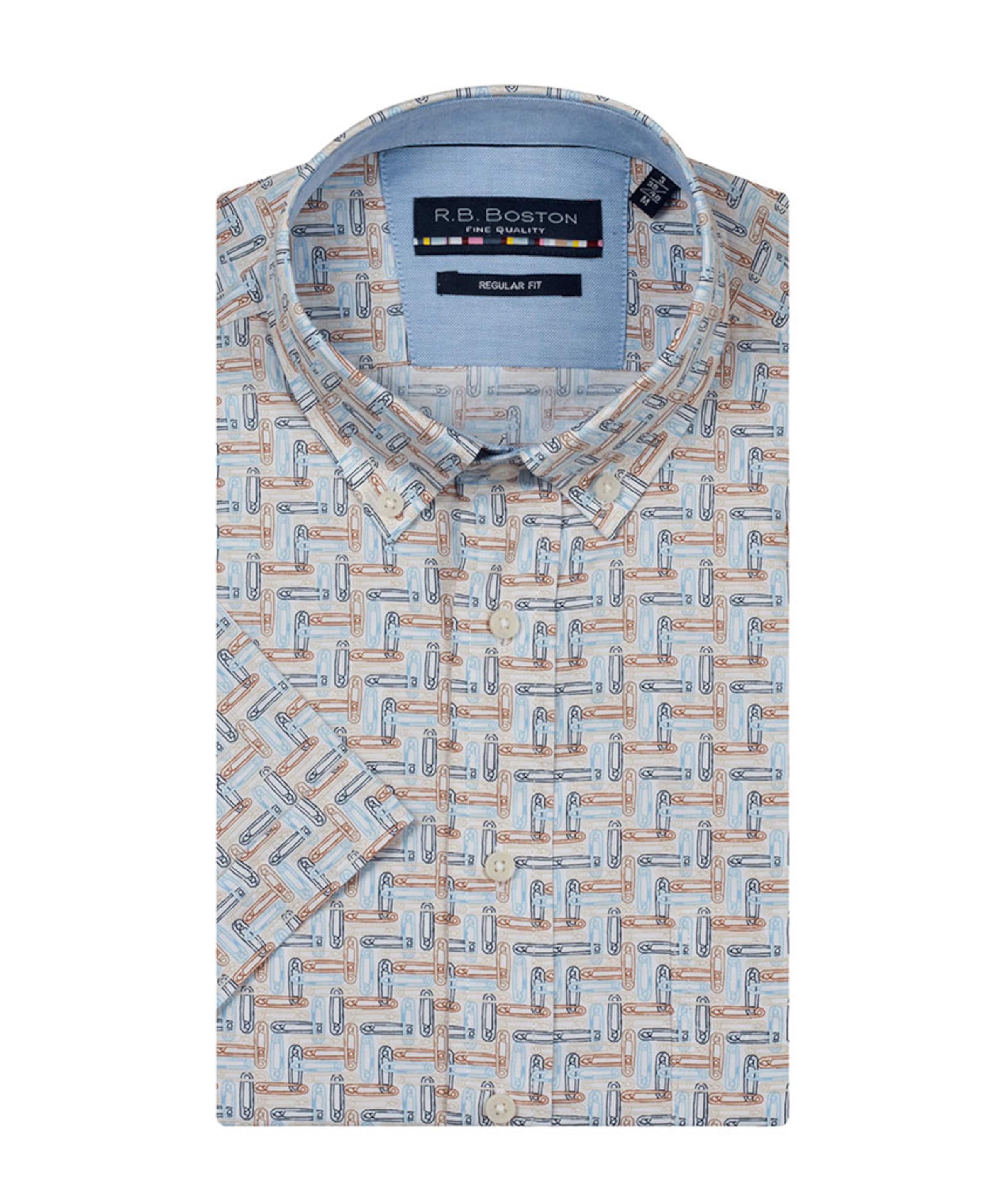 Heren overhemd korte mouw beige