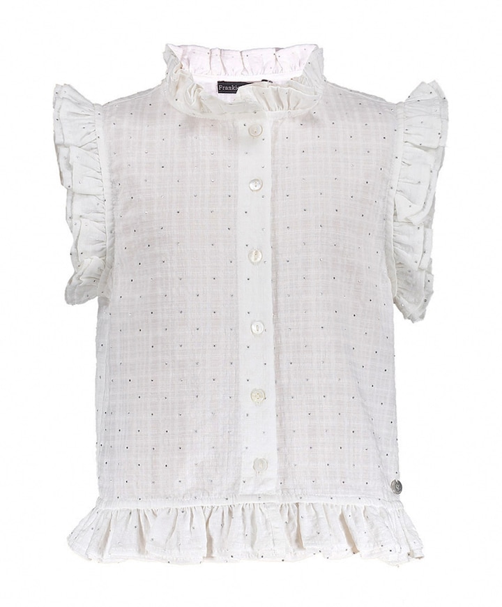 Meisjes blouse korte mouw ecru