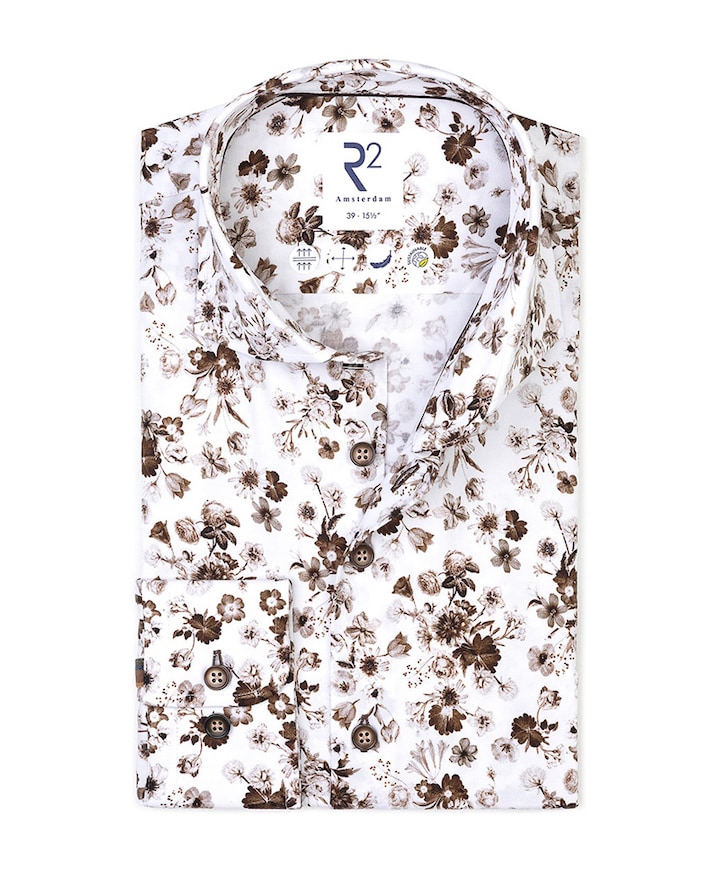 Heren overhemd lange mouw bruin