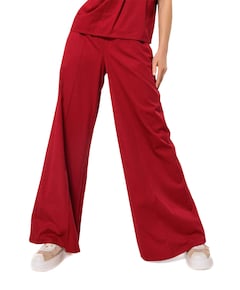 katoen effen breed dames broek rood
