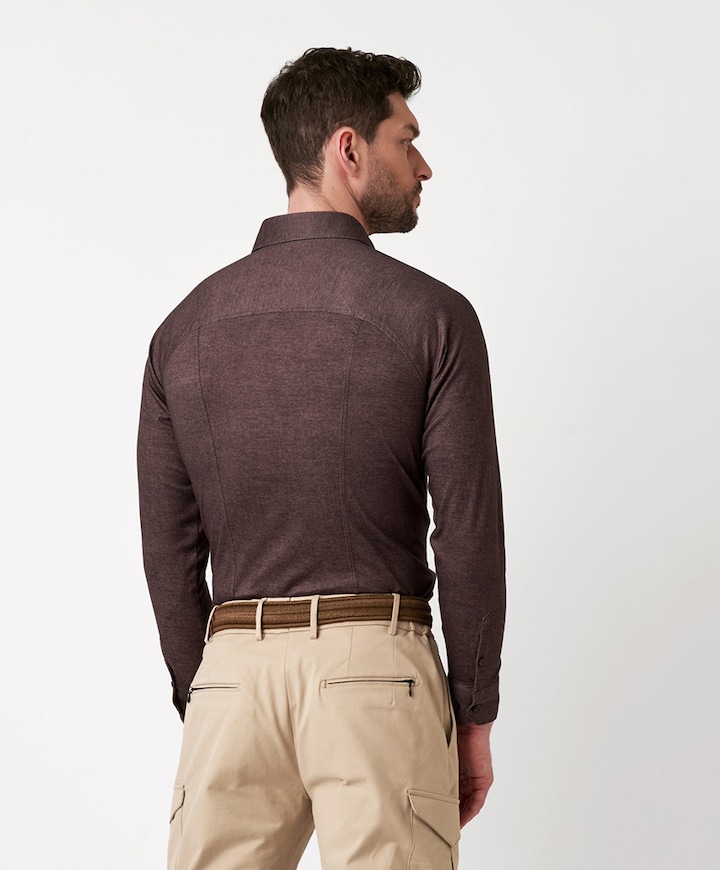 Heren overhemd lange mouw bruin